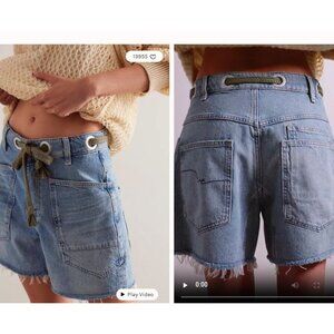 Free People We The Free Moxie Barrel Jean Shorts Womens 28 Denim Rope Waist